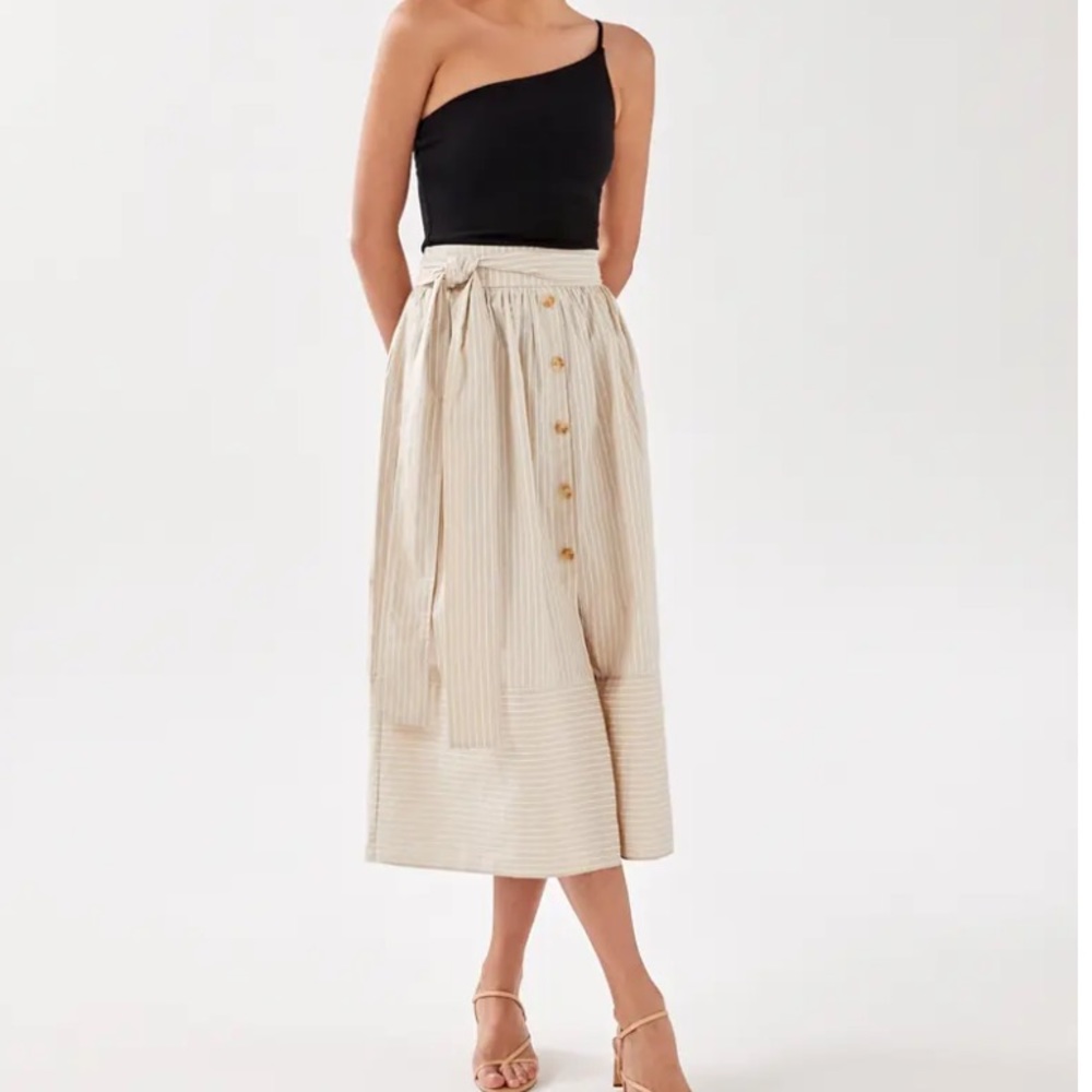 Love Bonito Yaara Pinstripe Poplin Midi Skirt